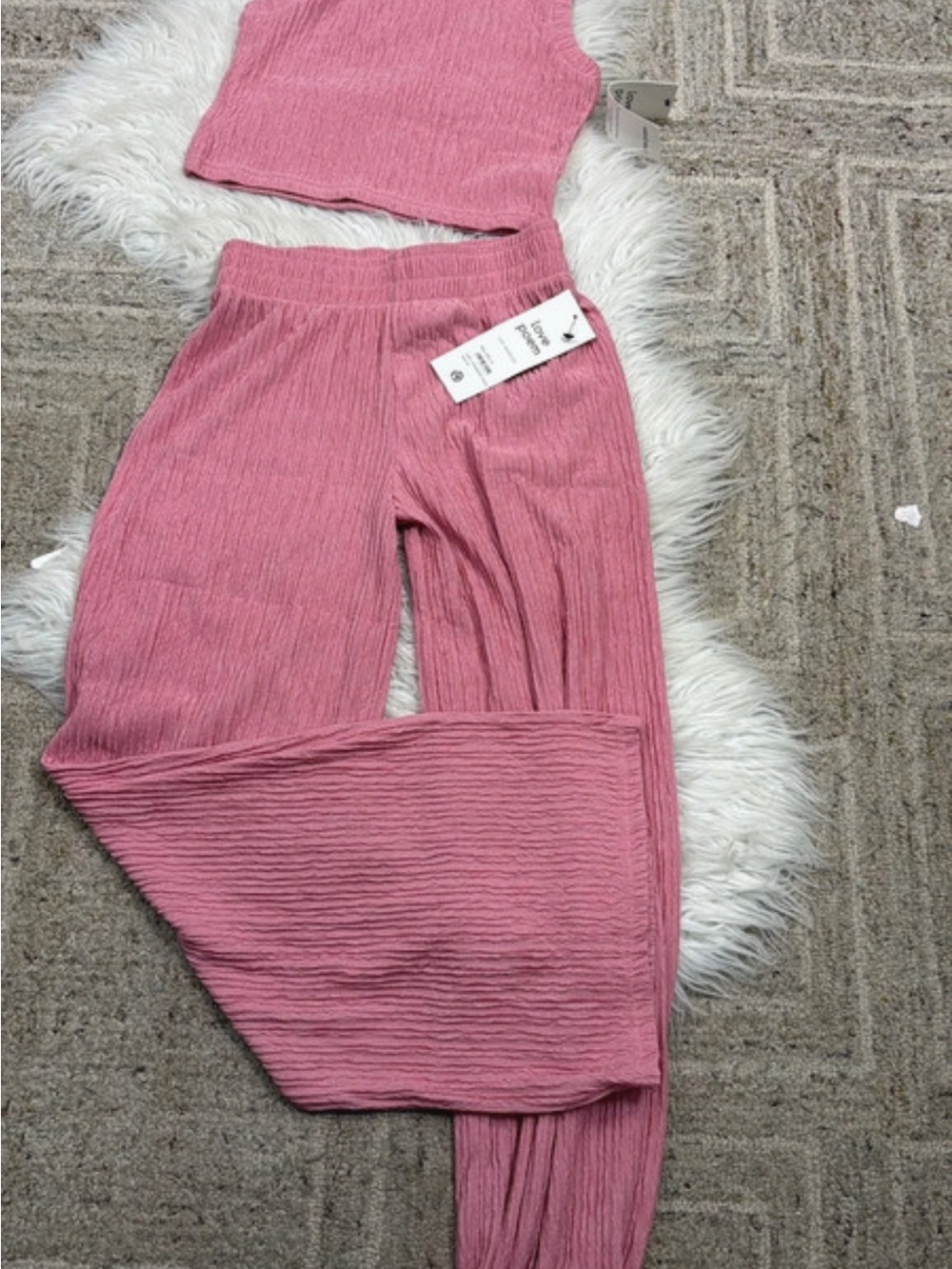 Girls Ribbed Pink Lounge Pants - Unbranded
